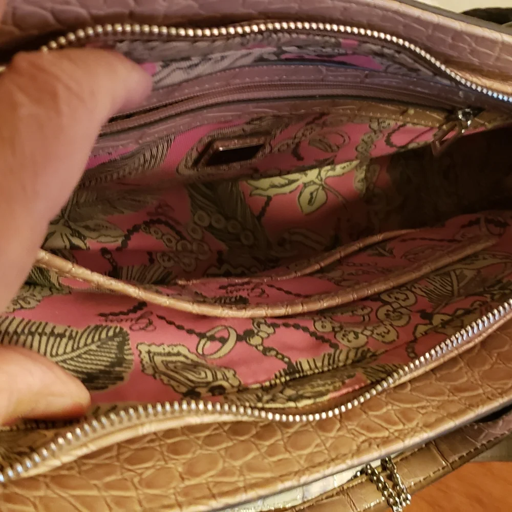 Guess Croc-Embossed Satchel in Pink Gray and Cream